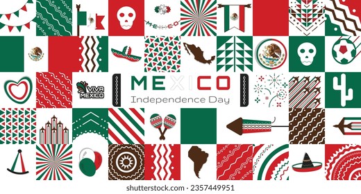 Happy Independence Day of Mexico, illustration geometry background design, Banner, social media template