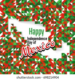 Happy Independence Day of Mexico with red, green and white color map. for greeting card, wallpaper and banner