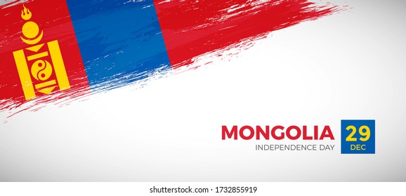 Happy independence day of Mongolia. Brush painted grunge flag of Mongolia country. Artistic brush flag vector background