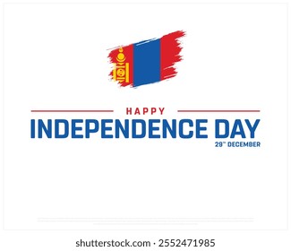 Happy Independence Day of MONGOLIA on a white background, National Day of MONGOLIA with brush flag, Typographic Design of MONGOLIA Independence Day, vector design of Mongolia independence day