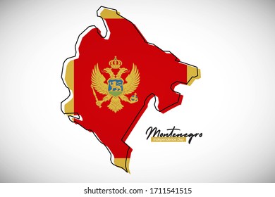 Happy independence day of Montenegro. Abstract national country map with Montenegro flag vector illustration