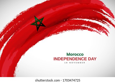 Happy independence day of Morocco. Watercolor brush stroke flag background. Creative national country flag with Abstract watercolor grunge brush flag