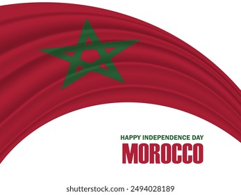 Feliz Día de la Independencia de Marruecos con la bandera ondeando en celebración del Festiva Nacional. Vector, ilustración.