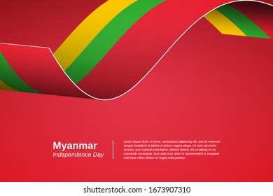Happy independence day of Myanmar. Elegant waving flag banner background. Greeting patriotic nation vector.