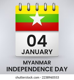 Happy Independence Day of Myanmar with Flag, Calendar Concept. Vector Illustration