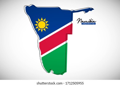 Happy independence day of Namibia. Elegant national country map with Namibia flag vector illustration