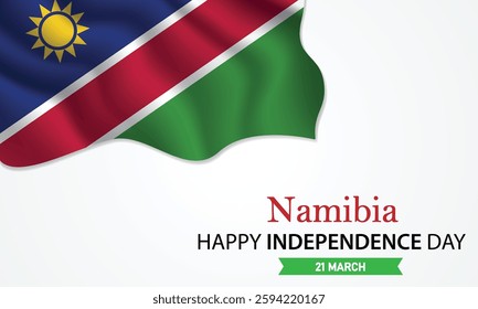 Happy Independence Day Namibia. March 21st. Celebrating Namibia's Freedom, National Pride, and Heritage. Waving Namibian flag and lettering text design. Vector illustration.