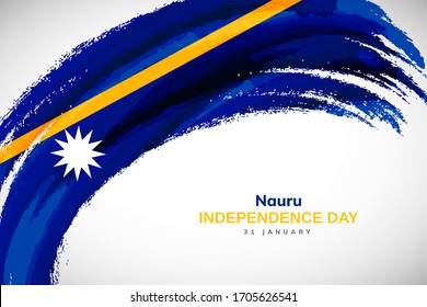 Happy independence day of Nauru. Watercolor brush stroke flag background. Modern national country flag with Abstract watercolor grunge brush flag