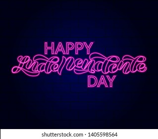 Happy Independence Day neon lettering. Vector illustration