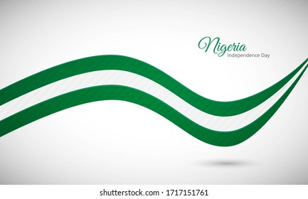 Happy independence day of Nigeria. Creative shiny wavy Nigeria  flag background with text typography.