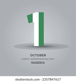 Happy Independence Day Nigeria Design. Number 1 made of the Nigeria Flag as Nigeria celebrates its Independence Day on the 1st of October.