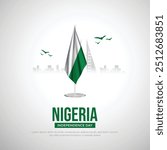 Happy Independence Day Nigeria Social Media Post and Flyer Template. 1st October - Nigeria Independence Day Celebration Greeting Card with Text and Nigeria Flag Vector Illustration.