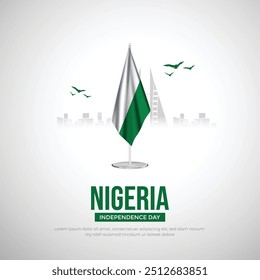 Feliz Día de la Independencia Nigeria Publicación en medios sociales y Plantilla de volantes. 1 de octubre - Tarjeta de felicitación de la celebración del Día de la Independencia de Nigeria con texto y Ilustración vectorial de la bandera de Nigeria.