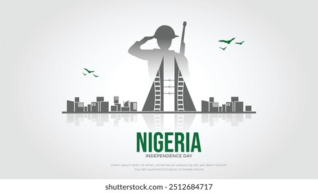 Feliz Día de la Independencia Nigeria Publicación en medios sociales y Plantilla de volantes. 1 de octubre - Tarjeta de felicitación de la celebración del Día de la Independencia de Nigeria con texto y Ilustración vectorial de la bandera de Nigeria.