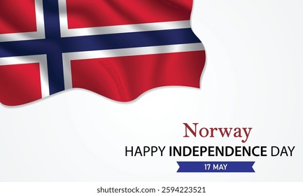 Happy Independence Day Norway. May 17th. Celebrating Norway Freedom, National Pride, and Heritage. Waving Norwegian flag and lettering text design. Vector illustration.