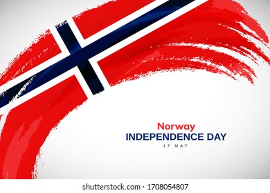 Happy independence day of Norway. Watercolor brush stroke flag background. Creative national country flag with Abstract watercolor grunge brush flag