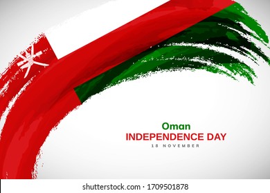 Happy independence day of Oman. Watercolor brush stroke flag background. Creative national country flag with Abstract watercolor grunge brush flag