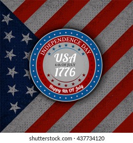 Happy Independence day on round banner in center of USA flag vector background