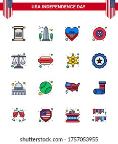 Happy Independence Day Pack of 16 Flat Filled Lines Signs and Symbols for justice; star; washington; military; usa Editable USA Day Vector Design Elements