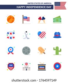 Paquete Feliz Día de la Independencia de 16 carteles y símbolos para paquetes; ee.uu. icecream; amearicano; elementos de diseño de vectores de USA Day editable en dólares