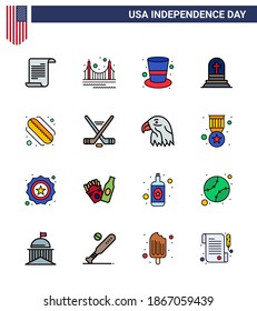 Happy Independence Day Pack of 16 Flat Filled Lines Signs and Symbols for american; gravestone; tourism; grave; magic hat Editable USA Day Vector Design Elements