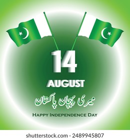 Happy Independence Day of Pakistan, 14 August, celebrating day of freedom, eps vector file, poster, banner, social media post, meri pehchan Pakistan