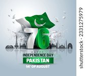 happy independence day Pakistan. 3d letter with Pakistani flag. abstract vector illustration design