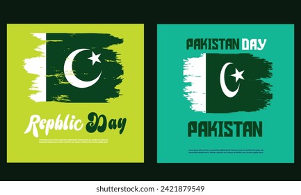 Happy independence day of Pakistan. Brush flag of Pakistan vector illustration. Flag of Pakistan