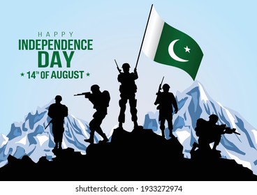 Happy Independence Day Pakistan. Vector Illustration Of Pakistan Army With Flag