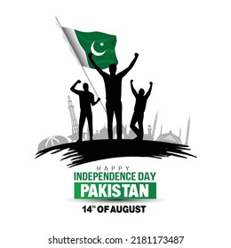 happy independence day Pakistan. vector illustration of Pakistan man with flag. poster, banner , template design