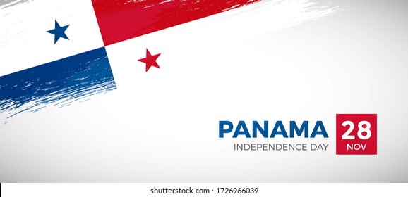 Happy independence day of Panama. Brush painted grunge flag of Panama country. Abstract brush flag vector background