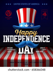 Happy Independence Day party poster template. Fourth of July USA Independence Day celebration. Vector illustration.