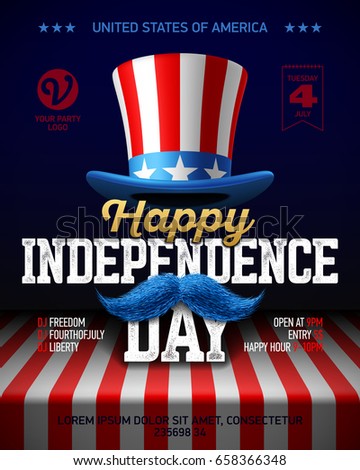 Happy Independence Day party poster template. Fourth of July USA Independence Day celebration. Vector illustration.