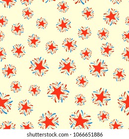 Happy independence day pattern. United States of America, 4 th of July. Greeting Card with Font. Happy fourth of July card. Hand drawn decoration. Doodle style vector illustration.