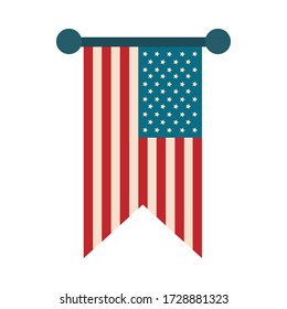 happy independence day, pendant american flag decoration vector illustration flat style icon