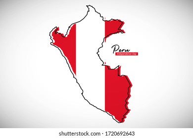 Happy independence day of Peru. Creative national country map with Peru flag vector illustration