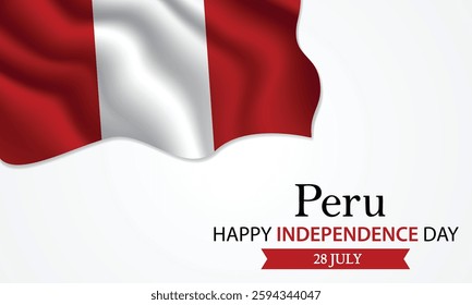 Happy Independence Day Peru. July 28th. Celebrating Peru Freedom, National Pride, and Heritage. Waving Peruvian flag and lettering text design. Vector illustration.