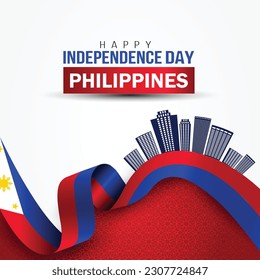 happy independence day Philippines. 3d flag monuments. abstract vector illustration design