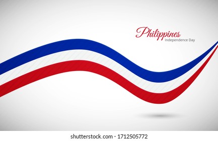 Happy independence day of Philippines. Creative shiny wavy Philippines flag background with text typography.