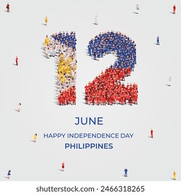 Happy Independence Day Philippines. A large group of people form to create the number 12 as Philippines celebrates its Independence Day on the 12th of June. Vector illustration.