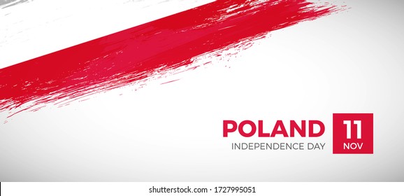 Happy independence day of Poland. Brush painted grunge flag of Poland country. Classic brush flag vector background