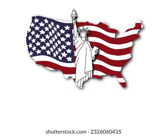 Happy Independence Day Poster illustration, USA flag with Statue of Liberty on white background