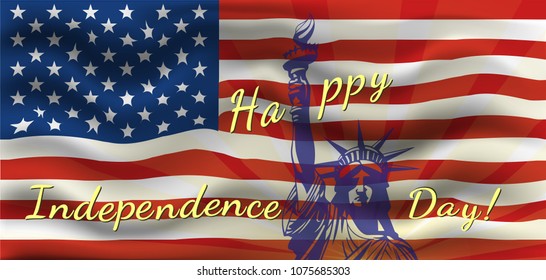 Happy Independence Day - a poster with the US flag. Patriotic background with US symbols.
