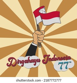 Happy Independence Day of the Republic of Indonesia means Happy Indonesian Independence Day with vector Flat illustration Vintage design