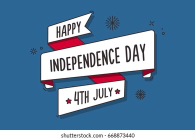 Happy independence day ribbon banner in retro style. 4th of July vector design