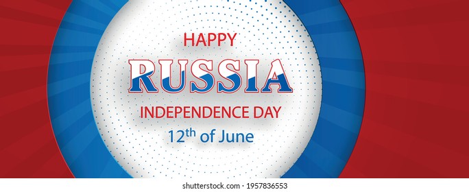 Happy Independence day of Russia card with red and blue paper cut style on color background for festive national’s anniversary of Russia, on the 12 of June