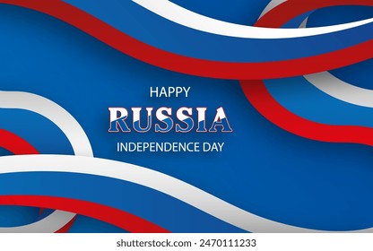 Happy Independence Day of Russia Karte mit blau und rot Papierschnitt-Stil auf weißem Farbhintergrund für festliches nationales Jubiläum von Russland, am 12. Juni