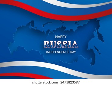 Happy Independence day of Russia card with bleu and red paper cut style on white color background for festive national’s anniversary of Russia, on the 12 of June