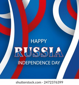 Happy Independence Day of Russia Karte mit blau und rot Papierschnitt-Stil auf weißem Farbhintergrund für festliches nationales Jubiläum von Russland, am 12. Juni