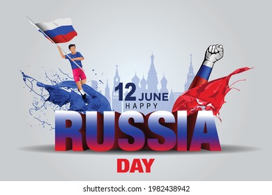 happy independence day Russia. vector illustration of Russian man with flag and 3d letter. poster, banner , template design